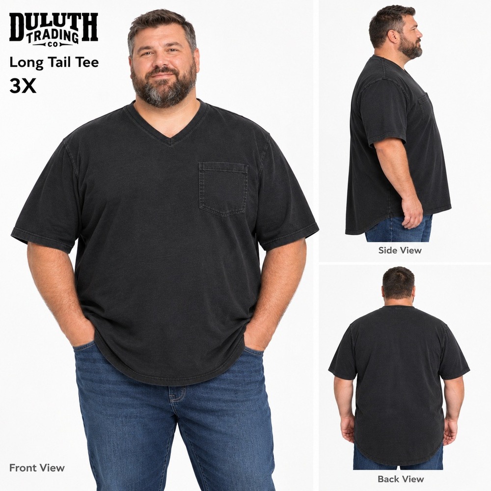 Duluth Trading Co T-Shirt Mens 3XL Black Relaxed Fit Longtail V-Neck Pocket Tee